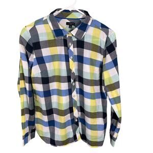Talbots Womens Size Medium Petite Colorful Cotton Plaid Preppy Button Down Shirt